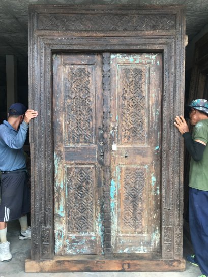 Rustic Color Vintage Door with Carving