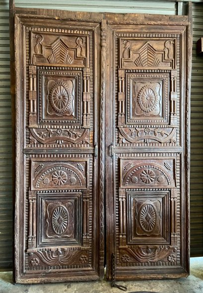 Antique British Colonial Doors with Classic Carving