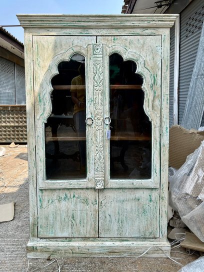 Vintage Light Green Cabinet with Glass