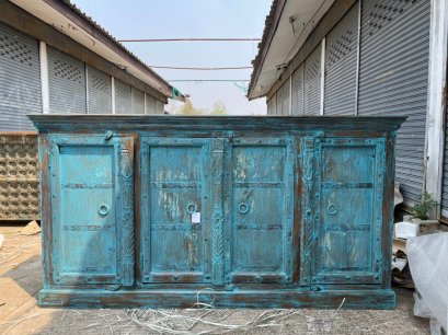 4SB27 ตู้ไซด์บอร์ดสีฟ้าขัดหยาบประตูสี่บาน