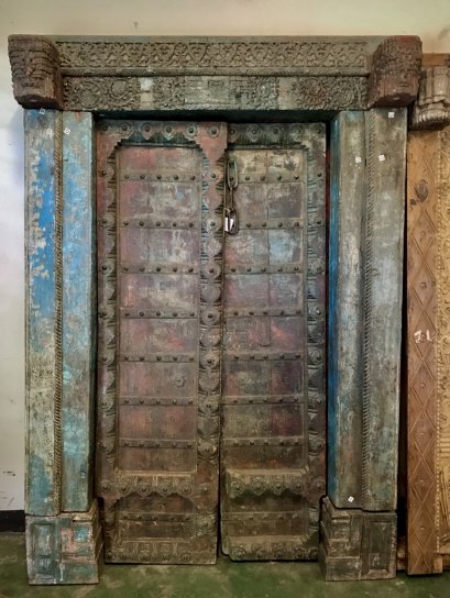 Antique Indian Teak Door with Iron Rustic Color