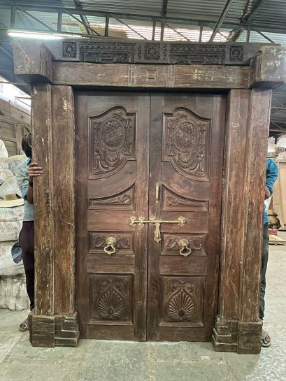 Elegant Teak Colonial Door Classic Carving