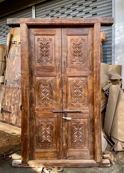 English Entry Door Solid Wood Classic Carving