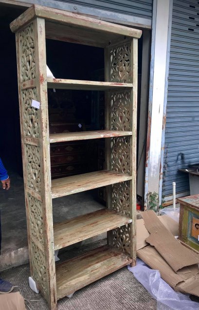 Carved Book Rack in Rustic Gray