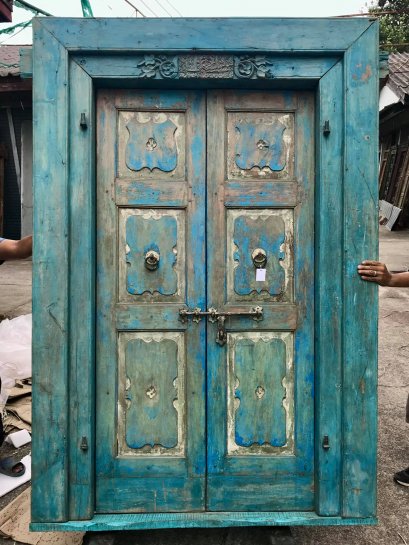 Classic Colonial Door Vintage Blue Color