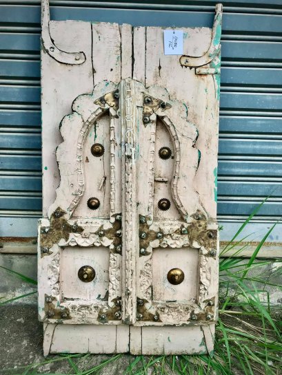 White Wooden Arch Window with Brass