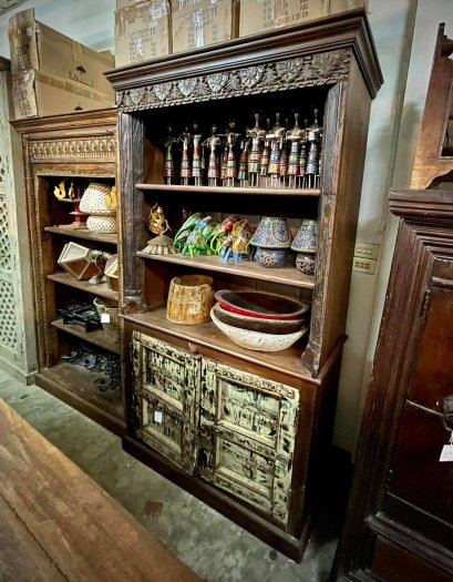 BRT14 Ornately Carved Antique Indian Bookshelf