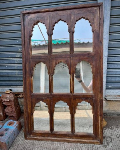 MR21 Antique Arch 9 Panels Hand Carving Mirror