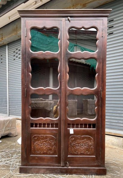 CTL6 ตู้ไม้โบราณประตูกระจกสไตล์โคโลเนียล