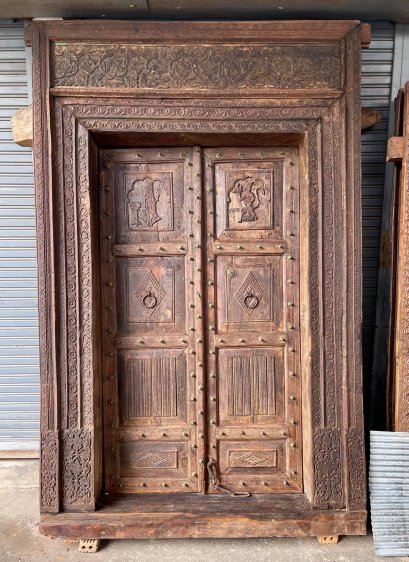 Palace Door with Saraswati and Hanuman Carved