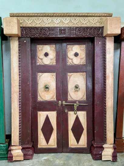 Vintage Painted Solid Teak Door