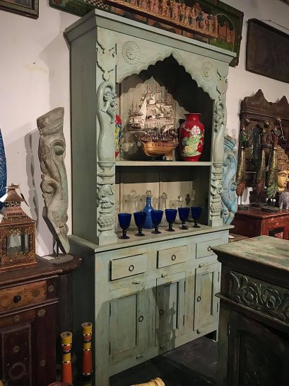 CTXL3 ตู้โชว์สีฟ้าวินเทจพร้อมช่องเก็บของ