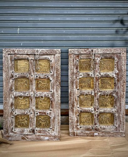Rustic White Windows Set with Brass Horses