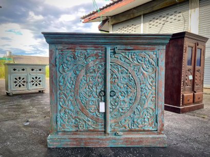 Carved Cabinet in Blue Color