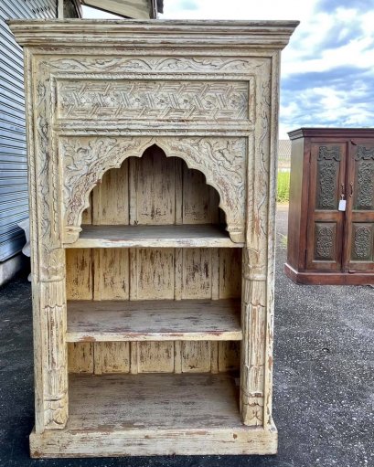 White Arched Book Rack Display Cabinet