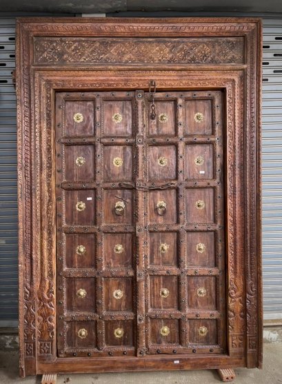 Teakwood Door with Brass Flowers