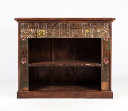 Antique Book Rack with Carving Rustic Color