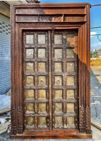 Rare Antique Indian Door with Brass Sheets