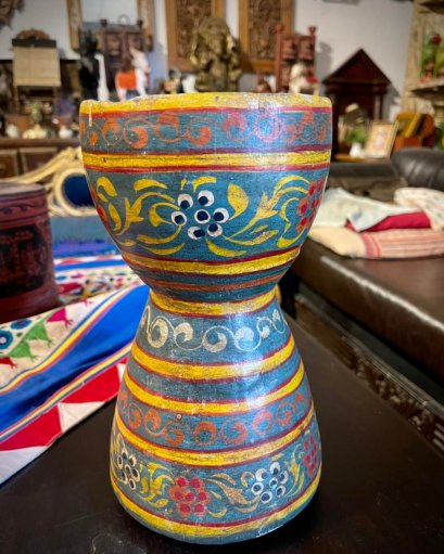 DCI15 Painted Flower One Wood Pot