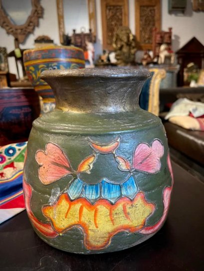 DCI5 One wood Pot with Painted Flowers