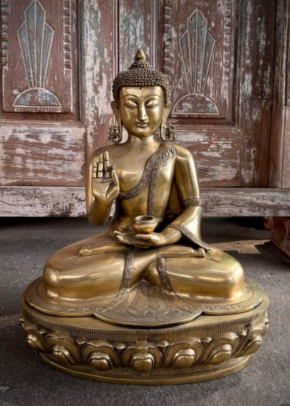 BRI1 Peaceful Buddha Standing Brass Statue