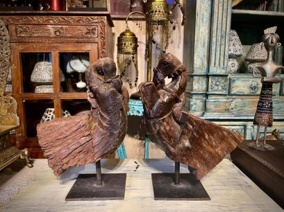 DCI19 Antique Pair of Horses One Wood Carving
