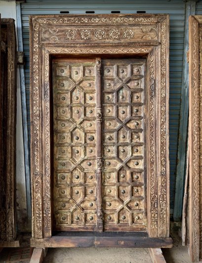 Indian Front Door Authentic Carving with Big Brass