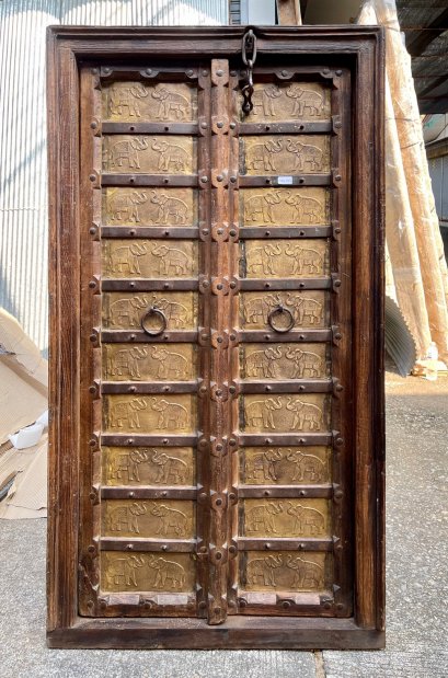 Vintage Door with Brass Elephants