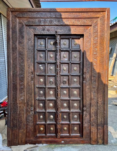 Tribal Wooden Door with South Indian Carving