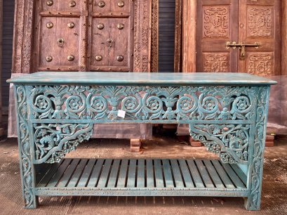 CL64 Carved Console Table in Blue Color