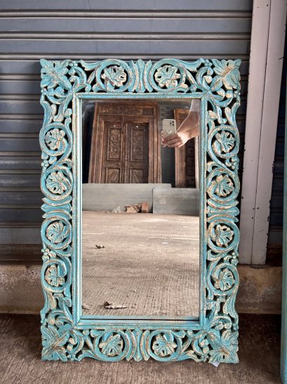Blue Washed Mirror from India