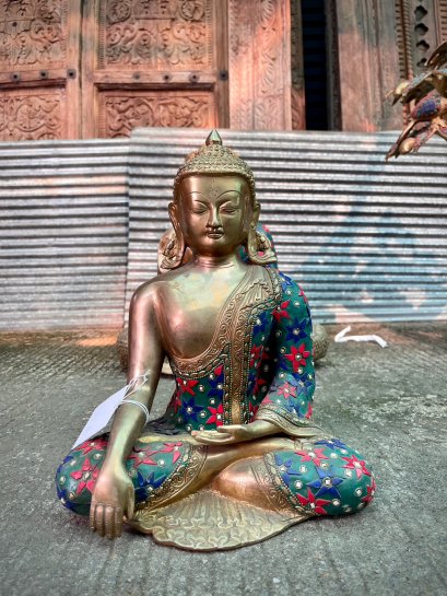 Brass Buddha decorated with Stones