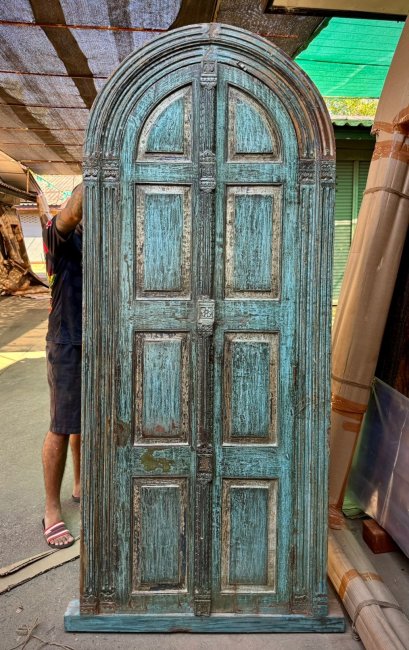 Distressed Blue Solid Door Arch Top