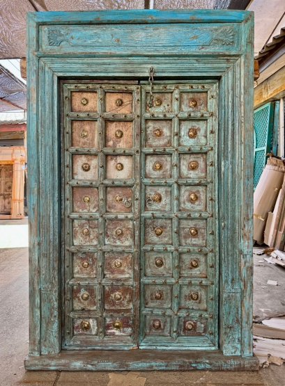 Indian Front Door Authentic Carving with Big Brass