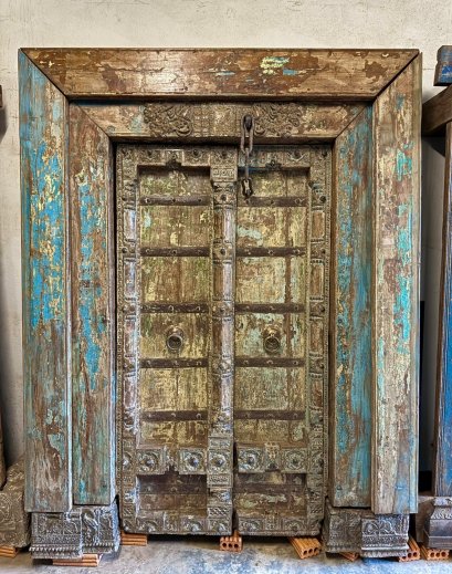 Rustic Teak Wood Door with Wide wood frame