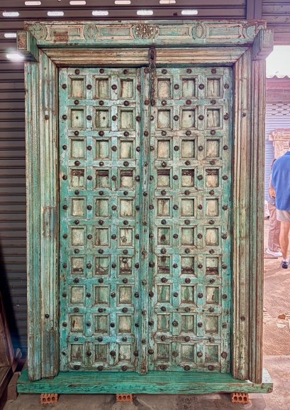 Vintage Light Blue House door with Iron Nails