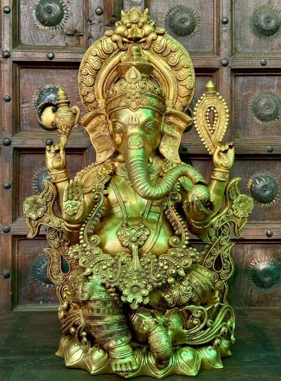 องค์พระพิฆเนศสี่กรปางเศรษฐี ทองเหลืองใหญ่น้ำหนักมาก