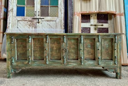Long Console Table with Brass Decor