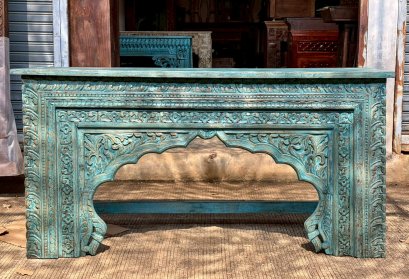 Unique Carved Console Table White Blue Mix Color