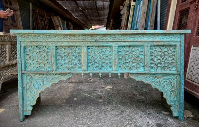 Carved Console Table in Blue