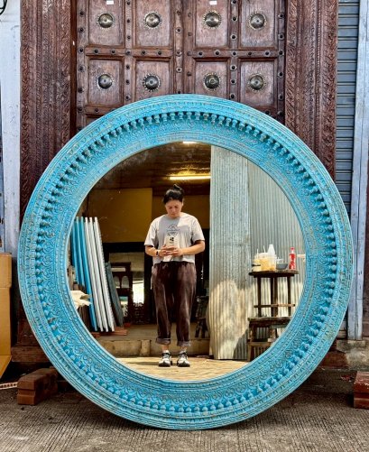 Wooden Wall Mirror with Carving