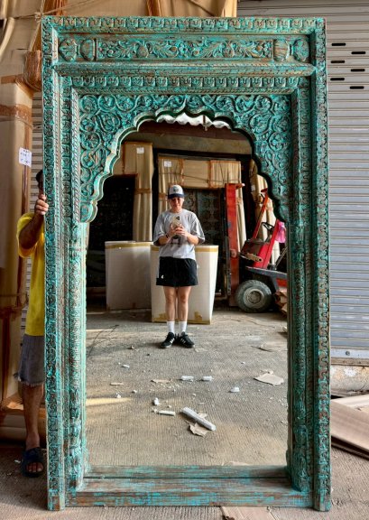 Indian Carved Mirror in Blue Color