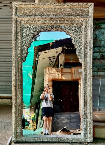 White Carved Mirror From India