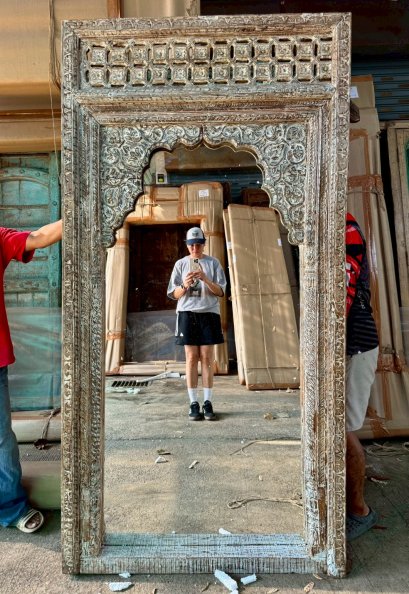 Indian Mirror In White Washed Color