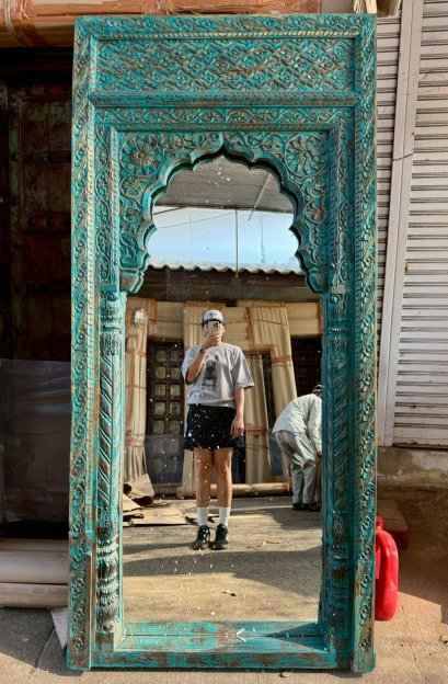 Blue Mirror with Fine Carving