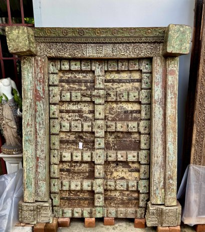 Spectacular Vintage Green Teak Old Knockdown Door