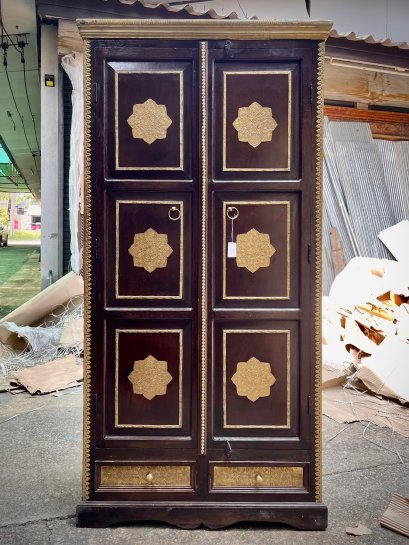 Elegant Wooden Cabinet with Brass Decor