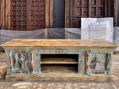 Vintage Blue TV Cabinet with 2 Doors