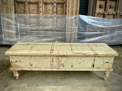 Vintage White Wood Box with Lathe Legs