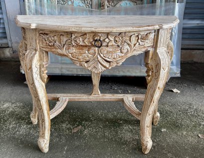 White Console Table Half Round with Drawer